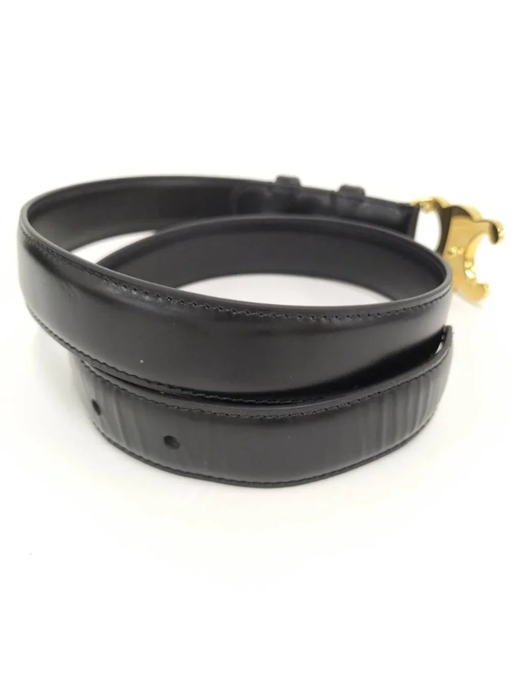Celine Belt Triomphe Gold Leather Black
